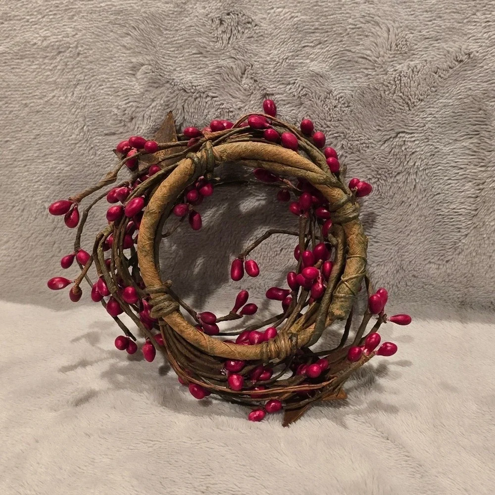 Small Rustic Berry Candle Ring Wreath‎ Twig Star Farmhouse Primitive Decor